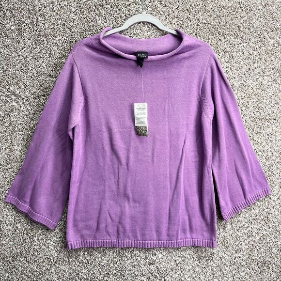 Eileen Fisher Sweater Women’s Small Purple Organic Cotton Soft Funnel Neck Ponch - Picture 1 of 5